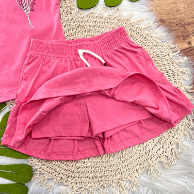 Conj Pink Borboleta na flor e Saia Rodada c/ short